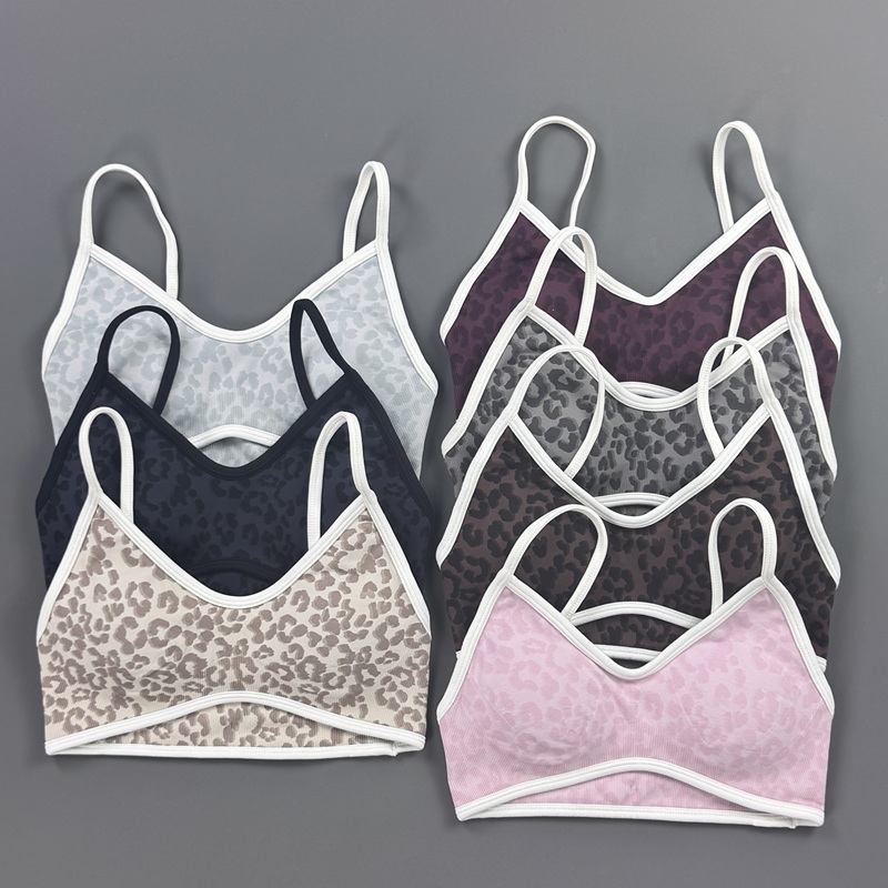 Yoga Fitness Stretching Strap - Sports Bra Women Leopard Print Thin